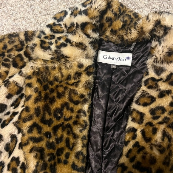 Calvin Klein M Cheetah Print Faux Fur Coat VTG - Picture 2 of 4